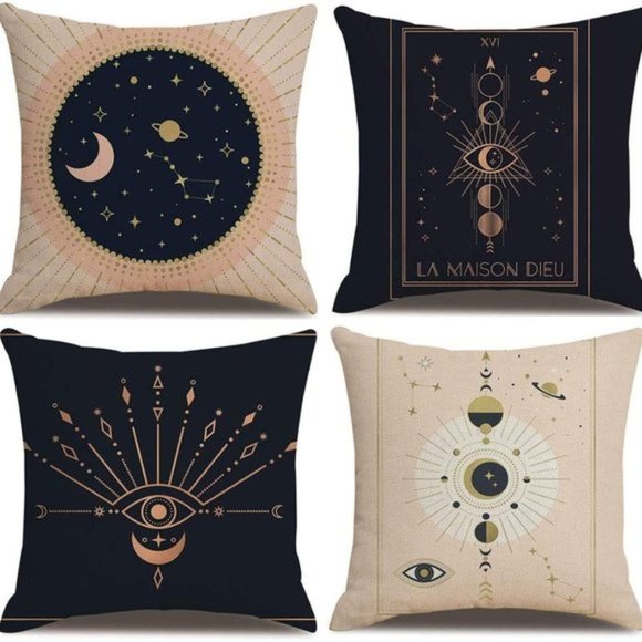 Free People Other - Free People Set of 4 Sun,Moon, Pink Gold Black Eye of Wisdom Throw Pillow Covers